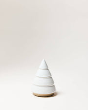 Farmhouse Pottery - Balsam Woodland Trees: Medium; a white-glazed, tiered ceramic sculpture with four conical rings on an unglazed base, ideal for elegant, year-round home decor.