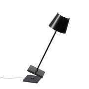 Zafferano America - Poldina Pro Cordless Lamp: Rust, a sleek black metal desk lamp with a conical shade and square base, ideal for modern kitchen lighting.