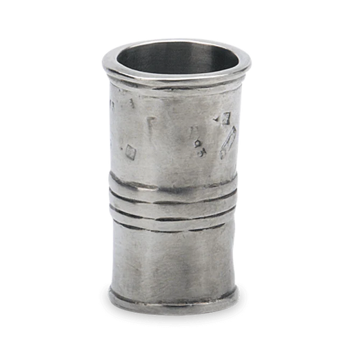 Match | Measuring Beaker, Extra-Small: Antique-style, hollow cylindrical metal piece with decorative bands and hallmark stamps, likely a sterling silver kitchen or barware item from Athens Cooks.
