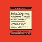 Spicewalla | Amore Italian Seasoning label highlighting superior flavor, nutrition facts, and versatile ingredients for enhancing Italian dishes like sauces and pastas.