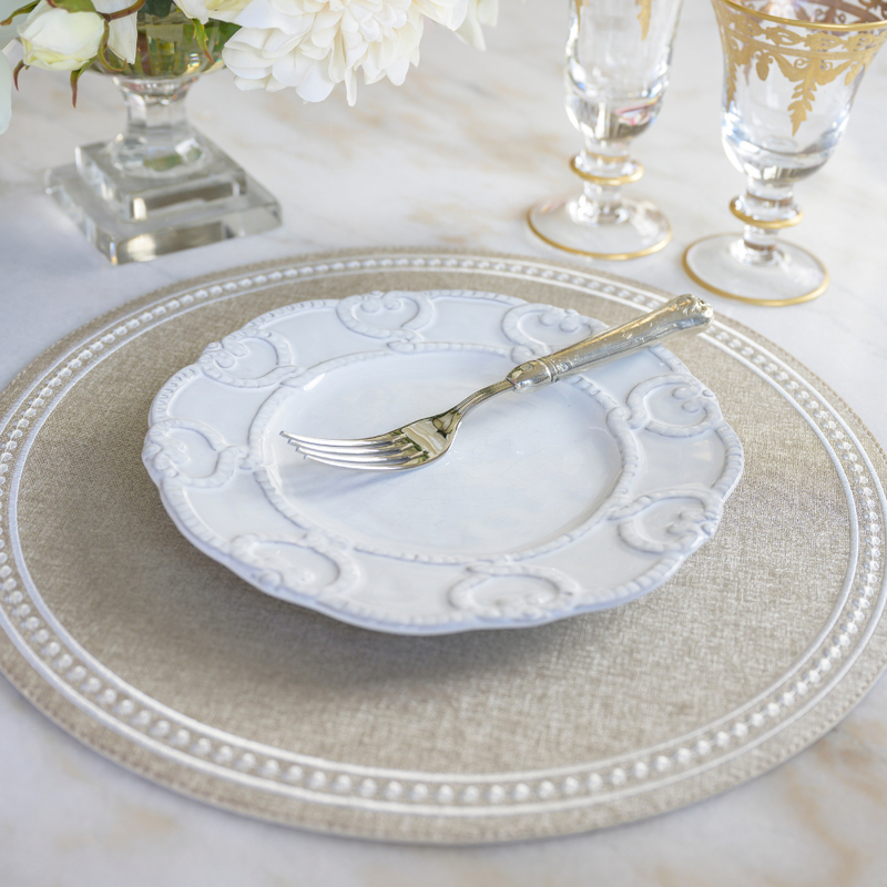 Arte Italica & Crown Linen Designs | Bella Bianca Antique Lace Salad/Dessert Plate