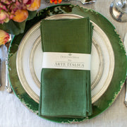 Crown Linen Designs' Royal Blue Washed Linen Napkin set elegantly arranged on a plate, enhancing your dining table with casual sophistication.