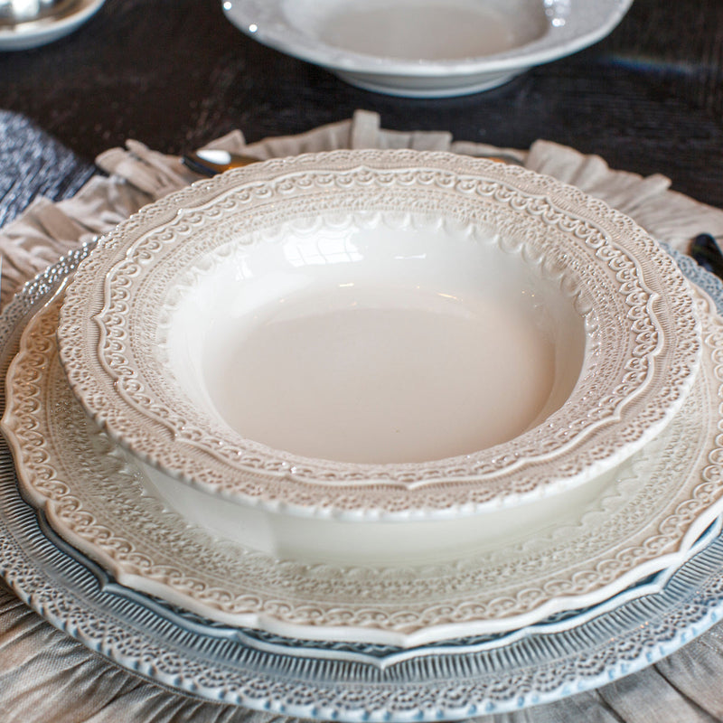 Arte Italica & Crown Linen Designs | Finezza Cream Pasta & Soup Bowl