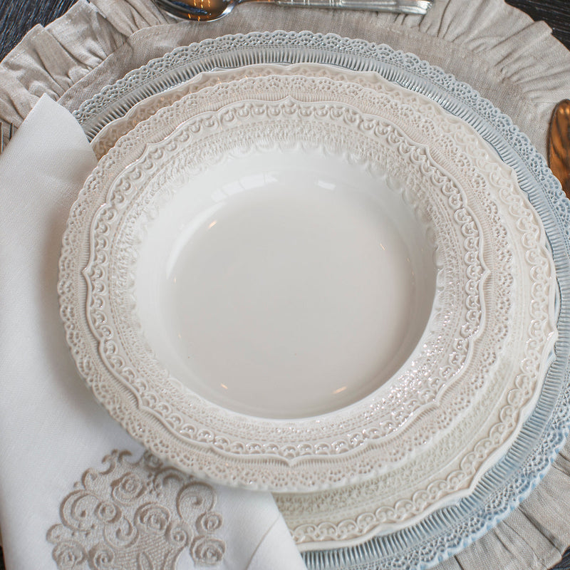 Arte Italica & Crown Linen Designs | Finezza Cream Pasta & Soup Bowl