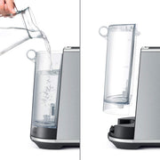 Breville | Bambino Plus espresso machine with detachable water reservoir, shown being filled and removed for convenient refilling and cleaning, ensuring optimal performance for barista-quality coffee.