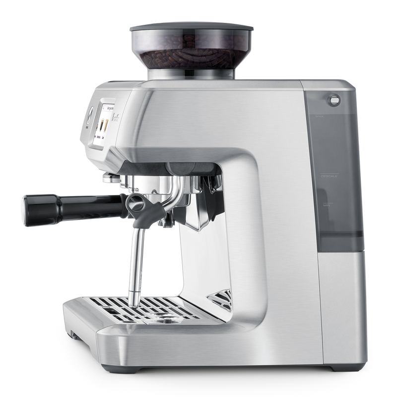 Breville | Barista Touch espresso machine with integrated grinder, steam wand, and transparent reservoirs, ideal for crafting café-quality coffee at home.