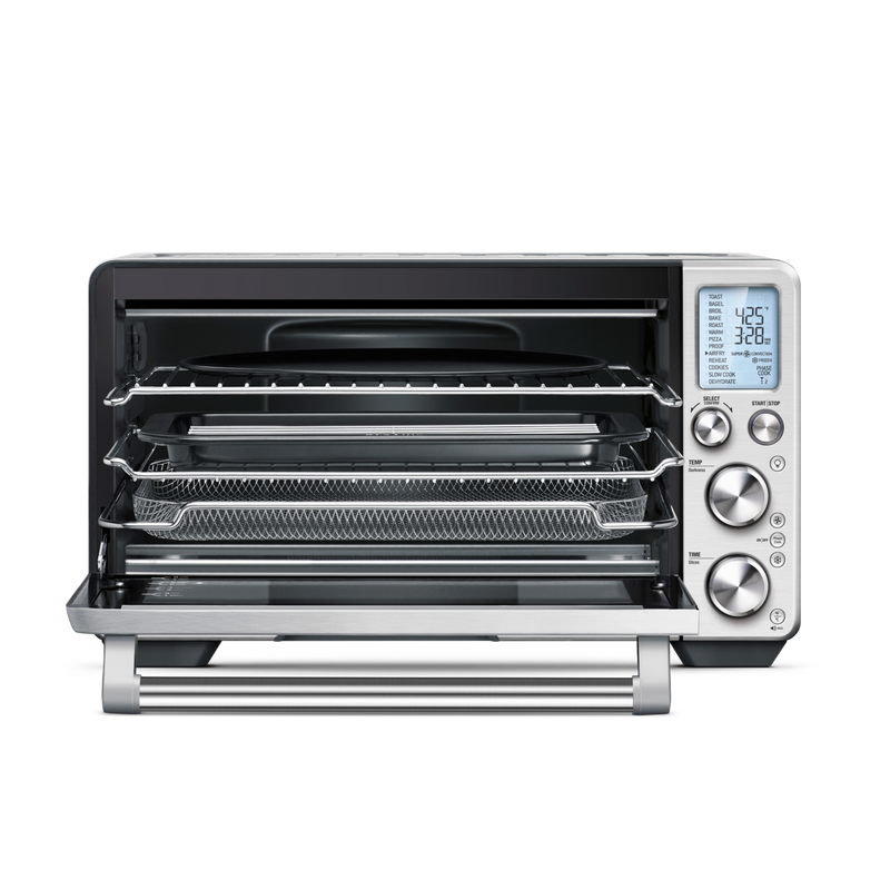 Breville | Smart Oven Air Fryer Pro with digital controls, baking pan, wire rack, and air-fry basket, ideal for versatile cooking in compact spaces.