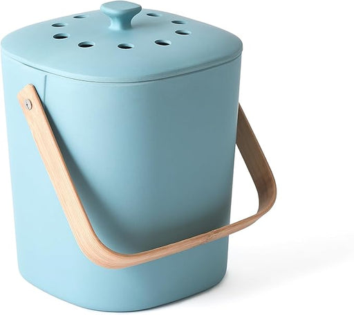 Bamboozle | Bamboo Compost Bin - Heron with wooden handle, ideal for storing kitchen scraps before composting, featuring a filtered lid to minimize odors.