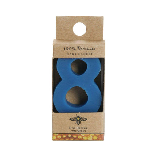 Big Dipper Wax Works Birthday Number Cake Candle in a box, made from pure beeswax, featuring a wooden pick for easy cake placement.