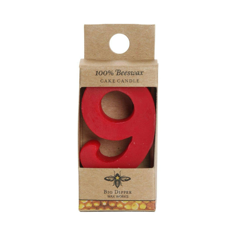 Big Dipper Wax Works Birthday Number Cake Candle in box, featuring a wooden pick, ideal for toxin-free celebrations with pure beeswax.