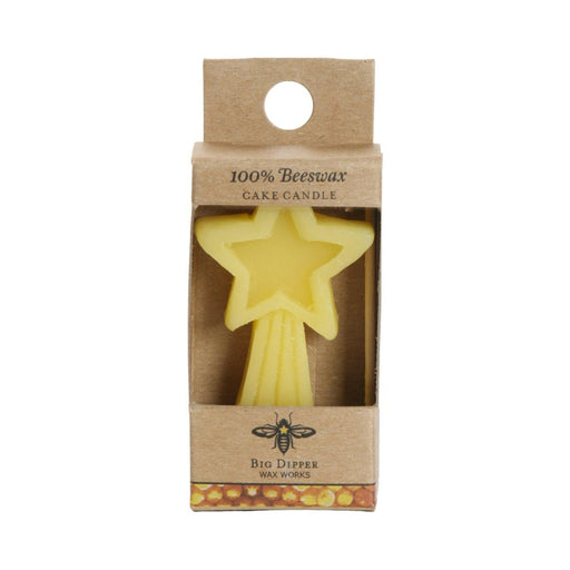 Big Dipper Wax Works | Birthday Number Cake Candles - Star, featuring a yellow star-shaped beeswax candle in a box, perfect for festive cake decorations.
