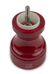Peugeot | Bistro Salt Mill, Passion Red, featuring a visible grinding mechanism, adjustable knob, and durable steel mechanism for precise salt grinding.