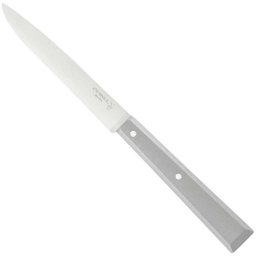 Opinel | Bon Appetit Steak Knives - Pepper: A slender, straight-bladed steak knife with a riveted handle, ideal for precise cutting tasks in food preparation.
