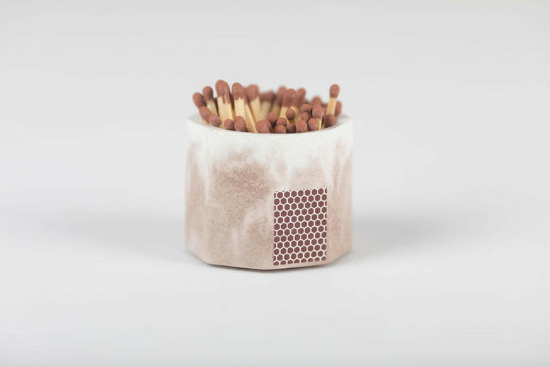Tenn Prairie Match Holders with Striker, featuring a hand-poured concrete holder with cork base, includes 70 red-headed matches and a side striker for easy lighting.