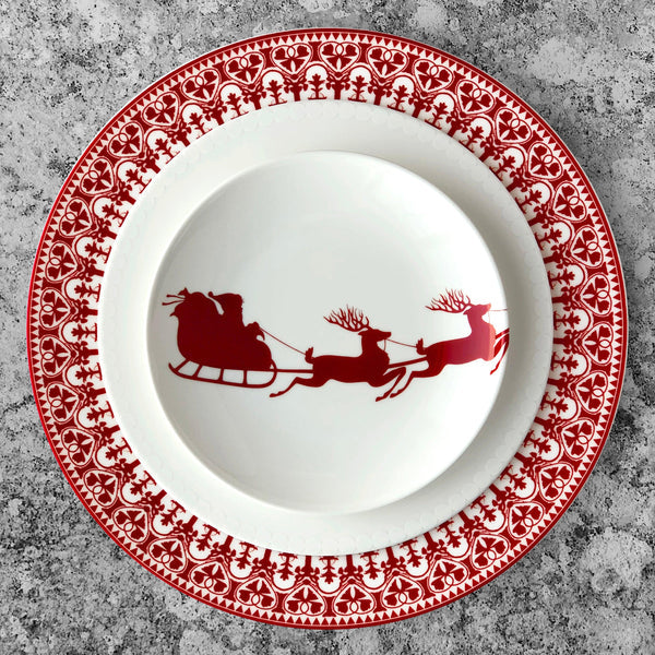 Caskata | Sleigh Canapes | Set of 4 featuring Santa and reindeer design on porcelain plates, ideal for festive holiday serving from Athens Cooks.