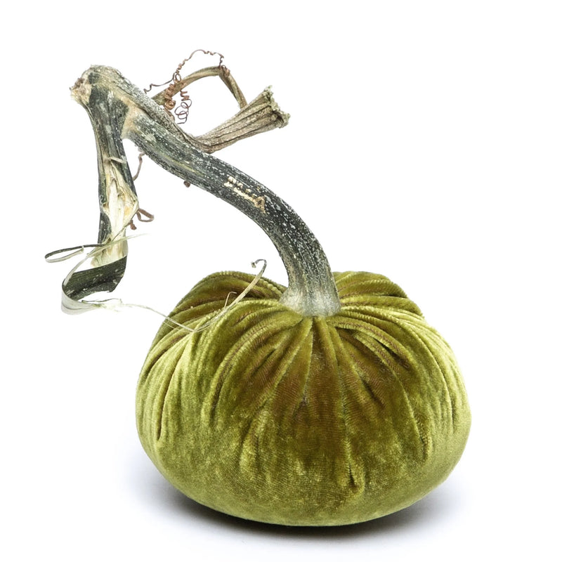 Hot Skwash Silk Velvet Pumpkin in Bronze, featuring a unique handpicked stem, showcasing artisan craftsmanship for elegant home decor.