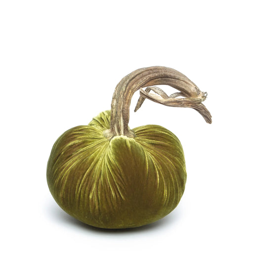 Hot Skwash | Silk Velvet Pumpkin - Bronze - 10: A handcrafted velvet pumpkin with a unique, naturally sourced stem, signed by creator Daria, adding elegance to decor.