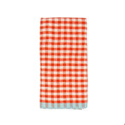 Caravan Home | 20 x 30 Gingham Orange & Aqua Towels: Folded towel with an orange-and-white gingham pattern, featuring a subtle pale-blue stripe along the bottom edge.