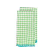 Caravan Home | 20 x 30 Lime & Aqua Towels: Green-and-white gingham towel with blue trim, ideal for adding charm to kitchens, bathrooms, or casual dining settings.