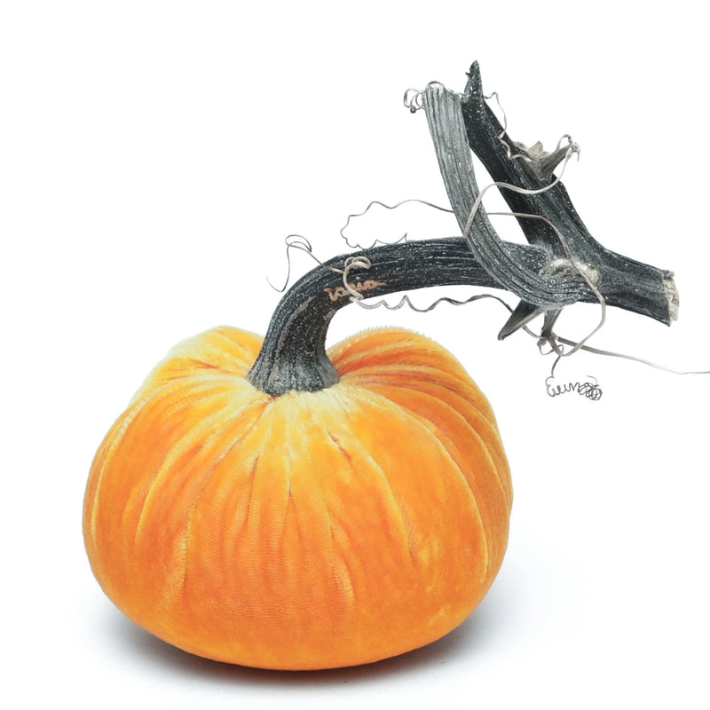 Hot Skwash | Silk Velvet Pumpkin - Bronze - Jumbo, featuring a unique, handpicked pumpkin stem, crafted by artisans for elegant home decor.