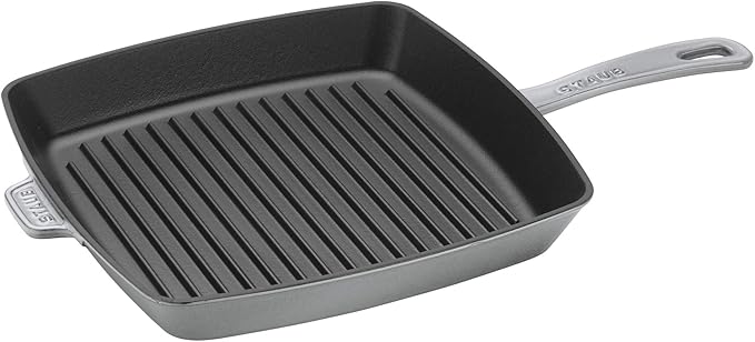 STAUB Cast Iron Square Grill Pan in Graphite Grey, perfect for indoor grilling with even heat distribution and authentic grill marks, ideal for Athens Cooks' curated kitchen collection.