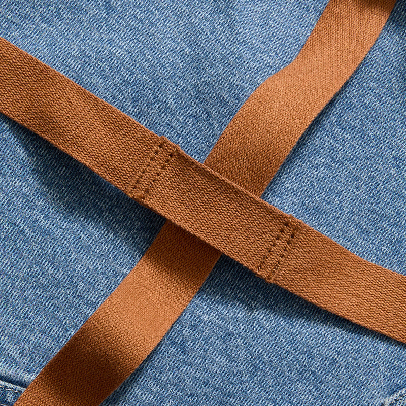 Hedley & Bennett All Day Crossback Apron, Cedar Blue Denim — fabric and construction detail