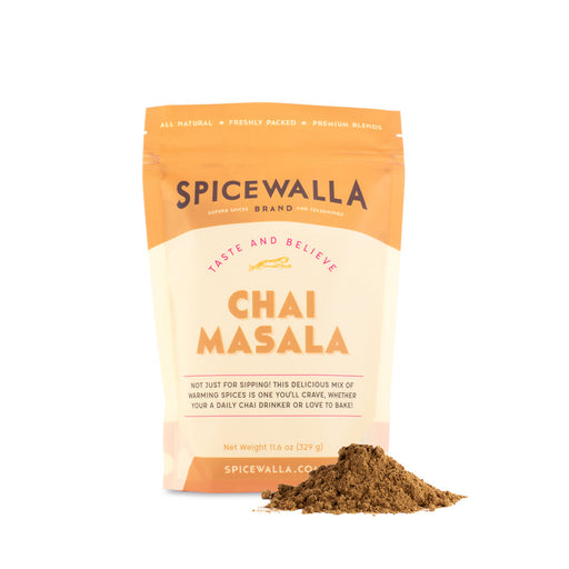 Spicewalla | Chai Masala Resealable Bag with a heap of spice blend, ideal for crafting authentic Indian-style chai and enhancing desserts, inspired by street flavors.