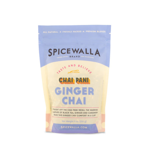 Spicewalla | Chai Pani Ginger Chai, Resealable Bag: A 9 oz premium black tea blend with ginger and cardamom, offering a taste of Chai Pani's menu.