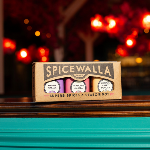 Spicewalla | Masala Collection Gift Set: Three jars of Garam Masala, Tandoori Masala, and Madras Curry Powder in a branded cardboard sleeve, perfect for Indian cooking.