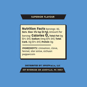 Spicewalla | Chinese Five Spice label showing nutrition facts and ingredients: cinnamon, clove, fennel, star anise, Sichuan peppercorn. Ideal for enhancing Taiwanese dishes.