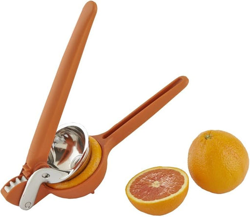 Chef'n | Citrus Juicers - Orange Juicer alongside fresh citrus fruits and a metal squeezer, ideal for efficient juicing in any kitchen setting.
