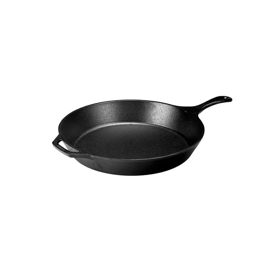 Lodge | Classic Cast Iron Skillets - 15 close-up, showcasing its sturdy handle and seasoned surface, ideal for versatile cooking in any kitchen.