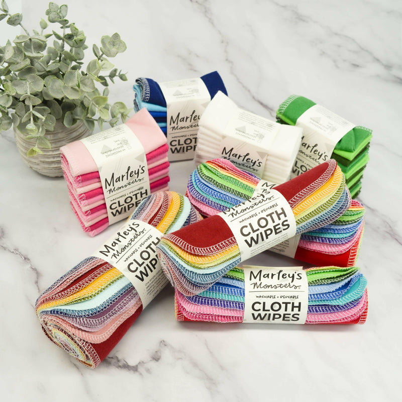 Marley's Monsters Cloth Wipes - Earthy Rainbow, made from 100% cotton flannel, perfect for sustainable use as wipes or washcloths.