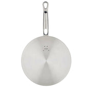 Underside view of Hestan's 11 Commercial Clad Stainless Steel Universal Lid, showcasing its durable design and heat-distribution dimples for versatile kitchen use.