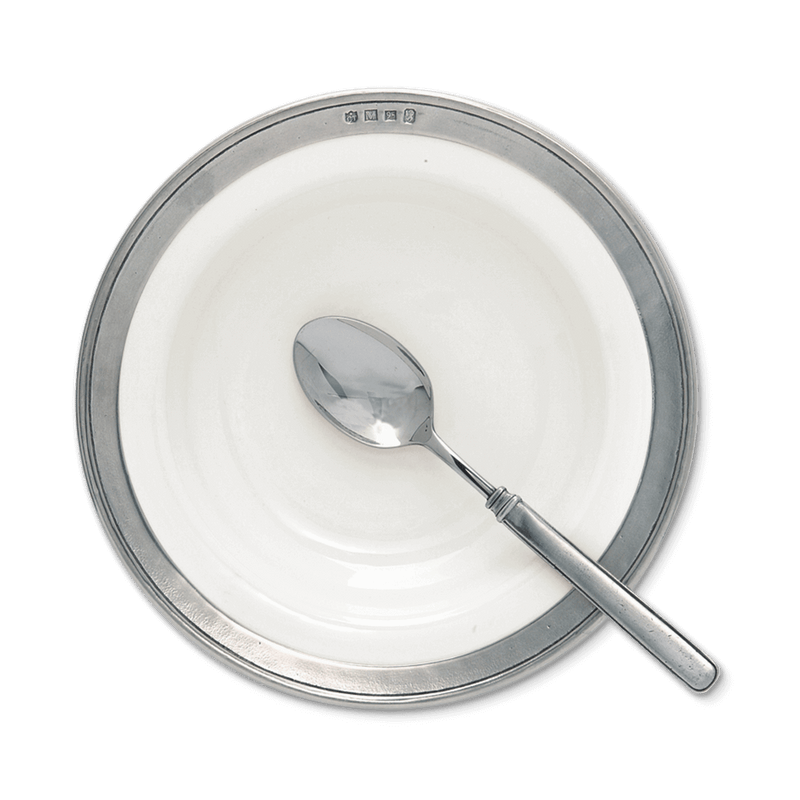 Match | Convivio Dinner Collection - Soup Pasta Bowl with a sleek spoon on a plate, showcasing elegant design for refined dining experiences.