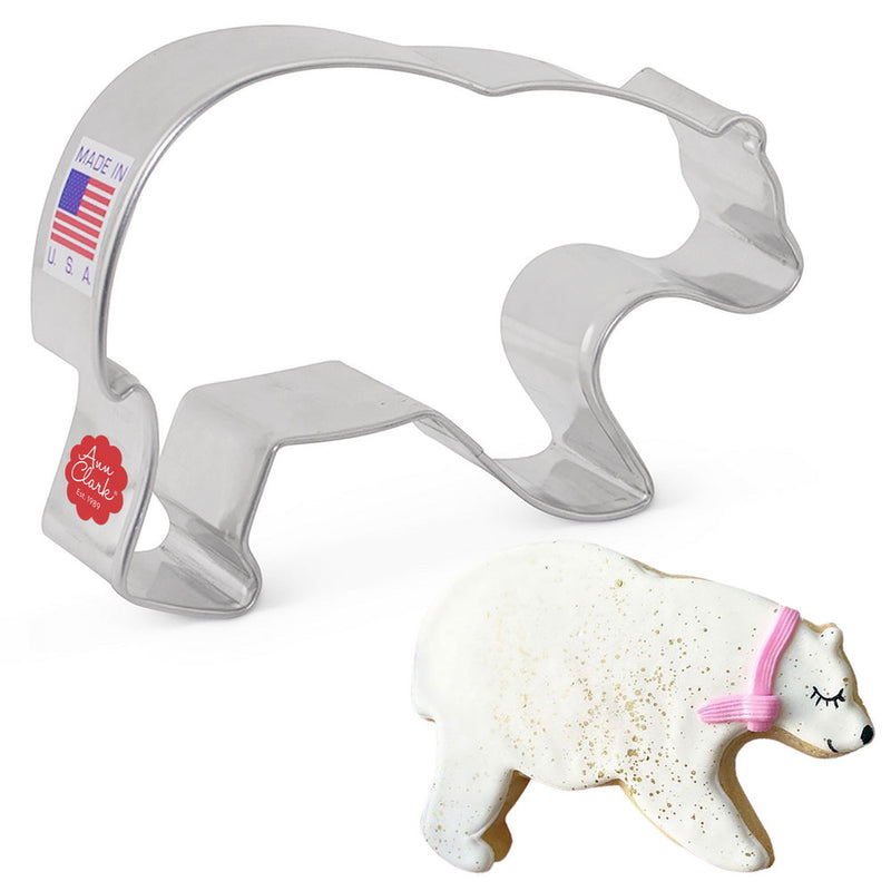 Ann Clark | Cookie Cutters - Mountain Bear: bear-shaped cookie cutter with a matching polar bear cookie, enhancing baking projects for home bakers and professionals.
