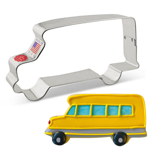 Ann Clark | Cookie Cutters - School Bus: Metal cookie cutter shaped like a school bus, enhancing baking projects for home bakers and professionals.