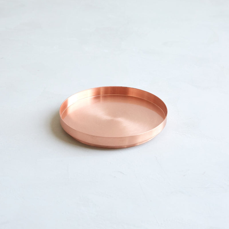 The Floral Society | Aura Plate, a shallow copper tray, ideal for holding pillar candles or jewelry, crafted from copper-plated iron with a hand-finished design.