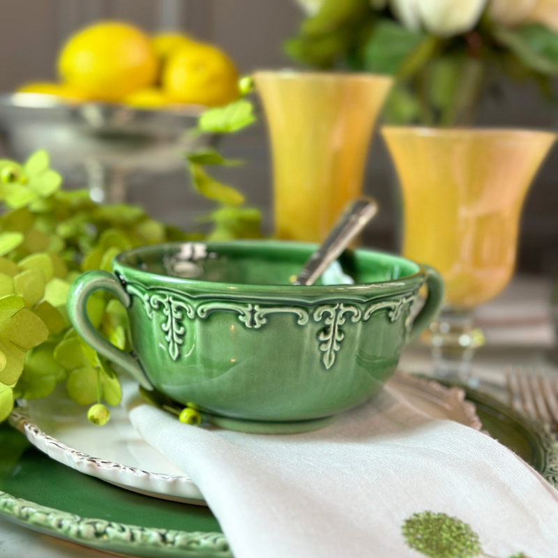 Arte Italica & Crown Linen Designs | Renaissance 2 Handled Soup Bowl, White