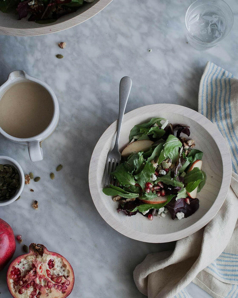 Farmhouse Pottery's Crafted Wooden Bowls, 17 Natural, showcase a nested design, ideal for serving or decoration, embodying a farm-to-table aesthetic.