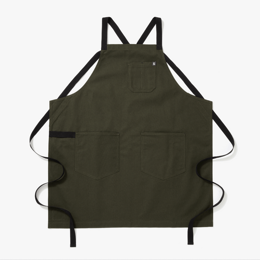 Hedley & Bennett All Day Crossback Apron, Olive Green, Black Straps — front view