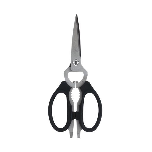 Messermeister | Black Take-Apart Kitchen Scissors, 8, featuring micro-serrated blades, ergonomic handles, and multi-tool functions like a nutcracker and bottle opener.