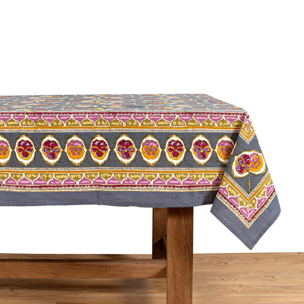 Couleur Nature | 71" x 106" Pansy Red & Grey Tablecloth