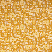 Caravan Home 71 x 71 Forest Harvest Grey & Mustard Tablecloth featuring a yellow and white floral pattern, inspired by Provençal forests, hand-printed on high-quality linen.