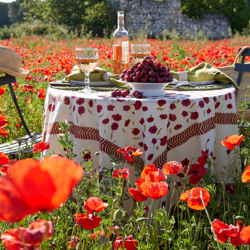 Couleur Nature | Poppies French Tablecloths, Red & Green