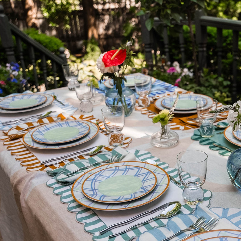 Misette | Jardin Embroidered Linen Scalloped Stripe Double-Sided Placemats in Amber, Set of 4