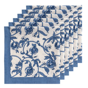 Granada Cornflower Blue Napkins set, featuring blue floral patterns on white, hand-printed for elegance; ideal for enhancing table settings.