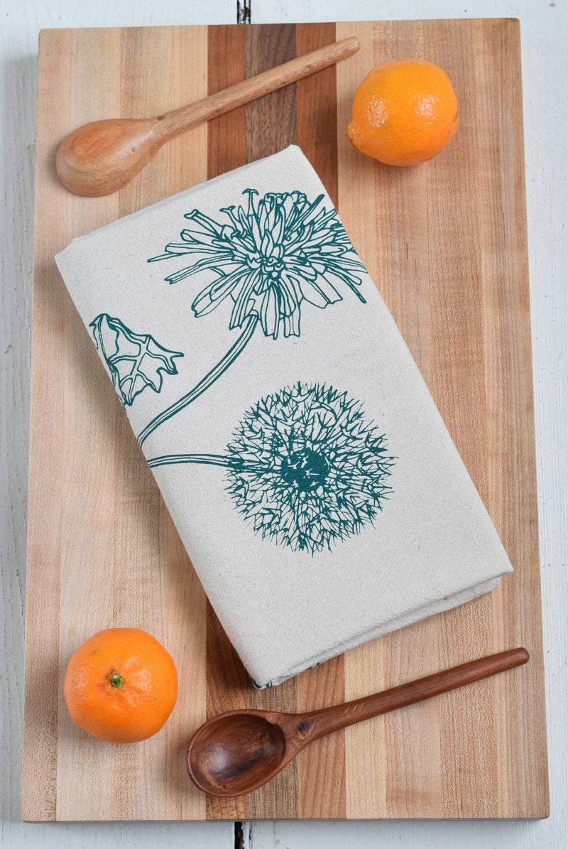 Hearth and Harrow | Organic Cotton Dandelion Tea Towel - Green - Botanical Print