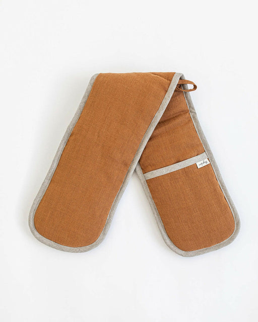 MagicLinen | Double Oven Mitt - Natural Gingham, designed for heat protection, full hand and arm coverage, made from eco-friendly linen for sustainable cooking.