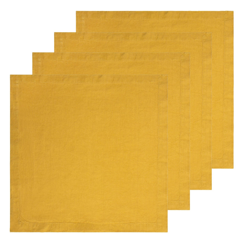 Caravan Home | 21 x 21 Dijon Everyday Napkins Set of 4, showcasing oversized, hand-dyed linen napkins with mitered corners, perfect for refined dining.